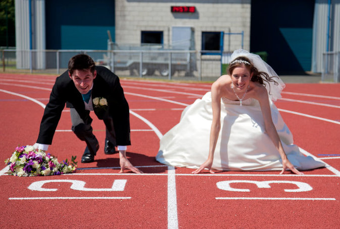 Bride & groom on track